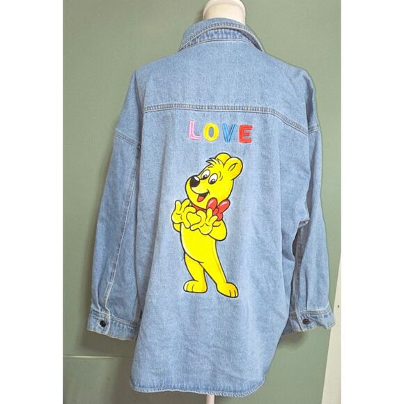 JCPenney x HARIBO Women's Denim Embroidered Lightweight Bear Shirt Jacket - Picture 7 of 10